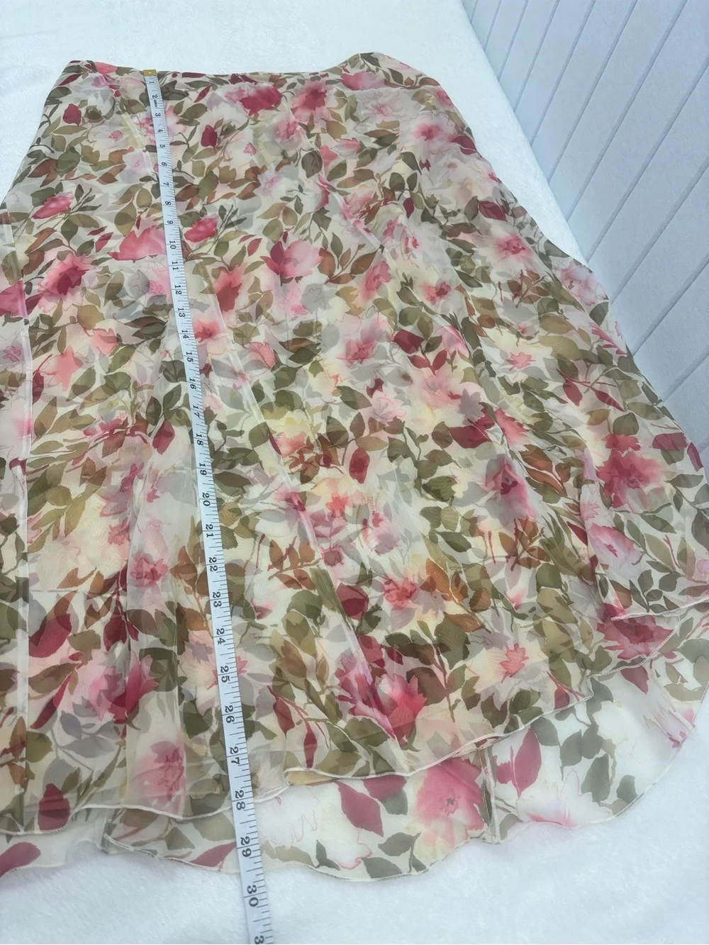 Talbots Floral A-Line Silk Midi Skirt in Pink and Green Size 10